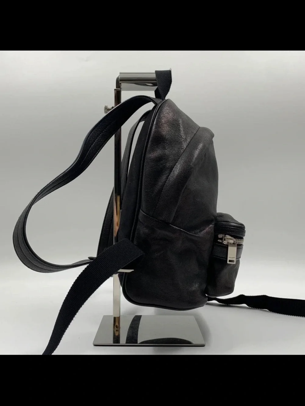 Saint Laurent Black Leather Backpack with Front Logo Pocket